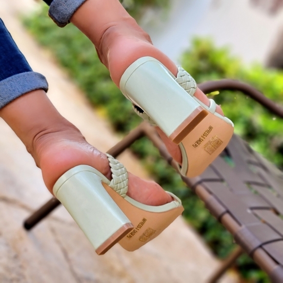 Women's Sage Green Braided Chunky Block Heel Slide Sandals - Picture 5 of 5